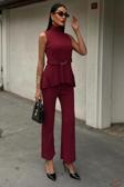 Rose Dik Yaka Fitilli Takım -BORDO