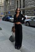 Nancy Kruveze Yaka Crop Takım -SİYAH