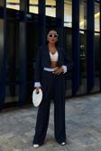 Garni Detaylı Crop Ceketli Takım -LACİVERT