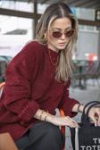 Lela Regular Fit Dik Yaka Yumuşak Dokulu Triko Bayan Kazak 4616222 BORDO