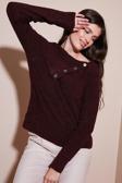 Lela Premium Regular Fit Kayık Yaka Düğme Detaylı Bayan Kazak 680KZ002563 BORDO
