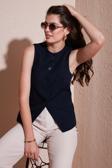 Lela Regular Fit Bisiklet Yaka Kolsuz Düğmeli Basic Bluz Bayan Yelek 65200004 LACİVERT