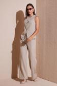 Lela Wide Leg Yüksek Bel Geniş Paça Palazzo Bayan Pantolon 65271262 TAŞ