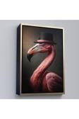 Ahşap Çerçeveli Şapkalı Pembe Filamingo Tablosu-7930
