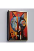 Ahşap Çerçeveli Pablo Picasso Tarzı - Soyut Renkli Kedi Tablo-7371
