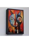 Ahşap Çerçeveli Pablo Picasso Tarzı - Soyut Renkli Kedi Tablo-7371