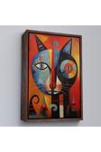 Ahşap Çerçeveli Pablo Picasso Tarzı - Soyut Renkli Kedi Tablo-7371