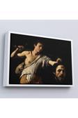 Ahşap Çerçeveli Caravaggio - David With The Head Of Goliath, Davud Goliath'In Başı Tablosu-7066