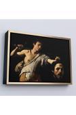 Ahşap Çerçeveli Caravaggio - David With The Head Of Goliath, Davud Goliath'In Başı Tablosu-7066