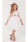 Mnk Baby&Kids Double Şapka Fiyonk Puantiyeli Dönem Elbise Beyaz