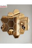 Numa Concept Altıgen Bal Peteği 14'Lü Aynalı Gold Pleksi Duvar Dekorasyon Lazer Kesim 10X10 Cm