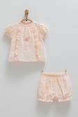 LITTLE GIRL ÖN NAKIŞLI BLUZ ŞORT TAKIM Somon