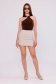 La Pante Normal Bel Arkası Şort Görünümlü Krem Mini Şortlu Etek