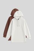 Oversize Kapüşonlu 2li Paket Ekru-Kahverengi Kadın Tunik Sweatshirt - 97242