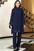 Umay Şifon Tunik Pantolon İkili Tesettür Takım Lacivert
