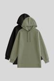 Oversize Kapüşonlu 2li Paket Siyah-Çağla Kadın Tunik Sweatshirt - 97242