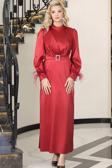 Lara Kemerli Saten Tesettür Abiye Kırmızı