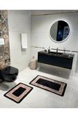 Brillant Bordürlü Desenli 2'Li Lateks Deri Taban Banyo Paspas Takımı (60X100 - 60X50) Siyah