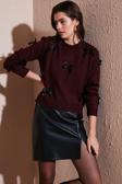 Lela Premium Regular Fit Bisiklet Yaka Fiyonk Detaylı Triko Bayan Kazak 680KZ00155 BORDO