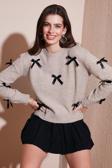 Lela Premium Regular Fit Bisiklet Yaka Fiyonk Detaylı Triko Bayan Kazak 680KZ00155 VİZON