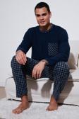 Buratti Kareli Yumuşak Dokulu Regular Fit Uzun Kollu Erkek Pijama Takımı 609611060 LACİVERT-GRİ