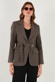 Lela Regular Fit Kruvaze Yaka Kemerli Blazer Bayan Ceket 6839367 KAHVE