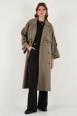Lela Oversize Fit Kruvaze Yaka Düğmeli Kemerli Uzun Bayan Trençkot 6839476 KARAMEL