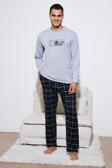 Buratti Ekoseli Pamuklu Regular Fit Yüksek Bel Bisiklet Yaka Erkek Pijama Takımı 6574000 GRİ