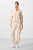 Bej Yumuşak Dokulu Dik Yaka Gizli Fermuarlı Oversize Kadın Eşofman Takım - 95351