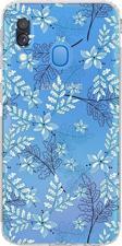 Printify Samsung Galaxy A40 Kamera Korumalı Kapak Floral Mavi Tasarımlı Şeffaf Kılıf