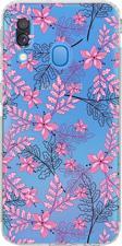 Printify Samsung Galaxy A40 Kamera Korumalı Kapak Floral Pembe Tasarımlı Şeffaf Kılıf