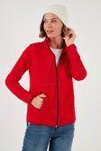 Lela Slim Fit Anti-Pilling Tüylenme Yapmayan Fermuarlı  Polar Bayan Hırka 5907012 KIRMIZI