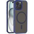 iPhone 16 Pro Kılıf Magsafe Şarj Özellikli Mat Arka Yüzey KHYR Sio Kapak-Lacivert