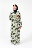 Yaprak Desenli Kruvaze Namaz Elbisesi – %100 Viskon, Yandan Bağlamalı 36-46 Beden