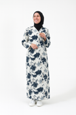 Yaprak Desenli Kruvaze Namaz Elbisesi – %100 Viskon, Yandan Bağlamalı 36-46 Beden
