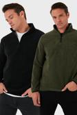 Buratti Slim Fit Yarım Fermuarlı Dik Yaka 2'li Paket Erkek Polar 5906003S2 HAKİ-SİYAH