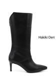 Kadın Siyah Platinum Fermuarlı İnce Topuklu Hakiki Deri Çizme
