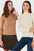 Lela Fitilli Regular Fit Balıkçı Yaka Soft Akrilik 2'li Paket Bayan Kazak 4614102S2 Camel-Krem