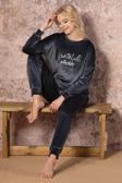 Kadın Uzun Kollu Pijama Takımı Spor Kadife Kışlık