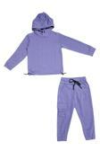 Kapşonlu Beli Lastik Detaylı Kız Çocuk Günlük Eşofman Takımı 2 İplik MNK0665 LİLA