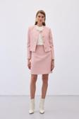 Düğme Detaylı Mini Tüvit Etek - Pudra