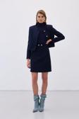Düğme Detaylı Mini Tüvit Etek - Lacivert