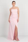Renk Kadın Straplez Krep Kumaş Uzun Abiye Elbise 5295 Pembe