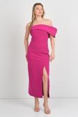 Dans Kadın Kol Detaylı Straplez Midi Abiye Elbise 1816 Fuşya
