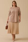Galaxi Kadın Büyük Beden Bağcıklı Basic Sweatshirt 4002 Camel