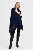 Desen Triko Kadın Köşeleri Nakış İşlemeli Şal 23022 Lacivert