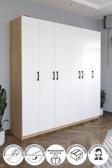 Bofigo 6 Kapaklı 16 Raflı Gardırop Elbise Dolabı 6 Kapaklı Gardırop Smyrna Safir Meşe Beyaz