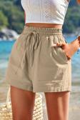 Ghassy Co. Kadın Bambu Keten İç Göstermez Cepli Beli Bağcıklı Tatil Günlük Şort