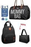 Mommy Bag Bebek Bakım Kadın Omuz Çantası + Popi Anne Kadın Sırt Çantası Termos Çanta Hediye-Siyah