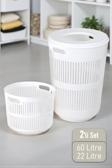 İronika Solara İkili Dekoratif Kirli Çamaşır Sepeti Seti Oyuncak Sepeti 60 - 22 Litre Beyaz
